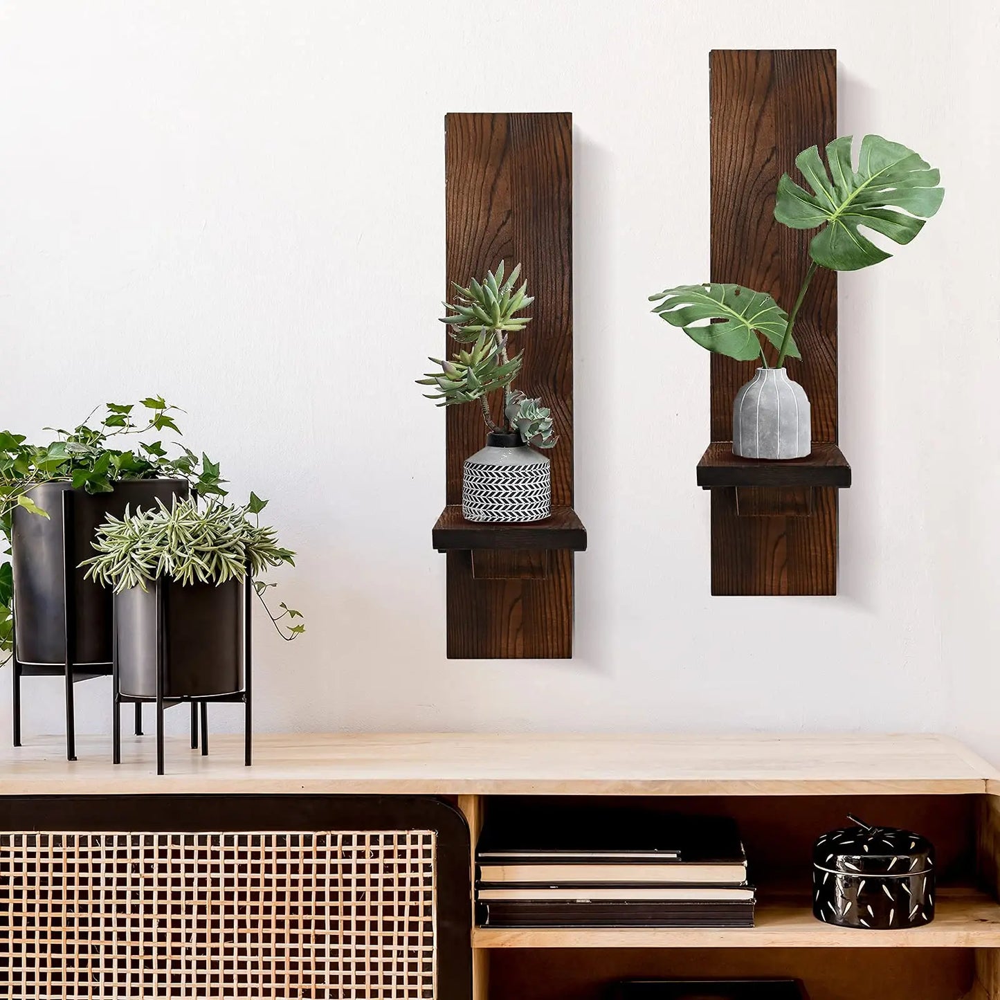 Natural Wood Wall Candle Display Set