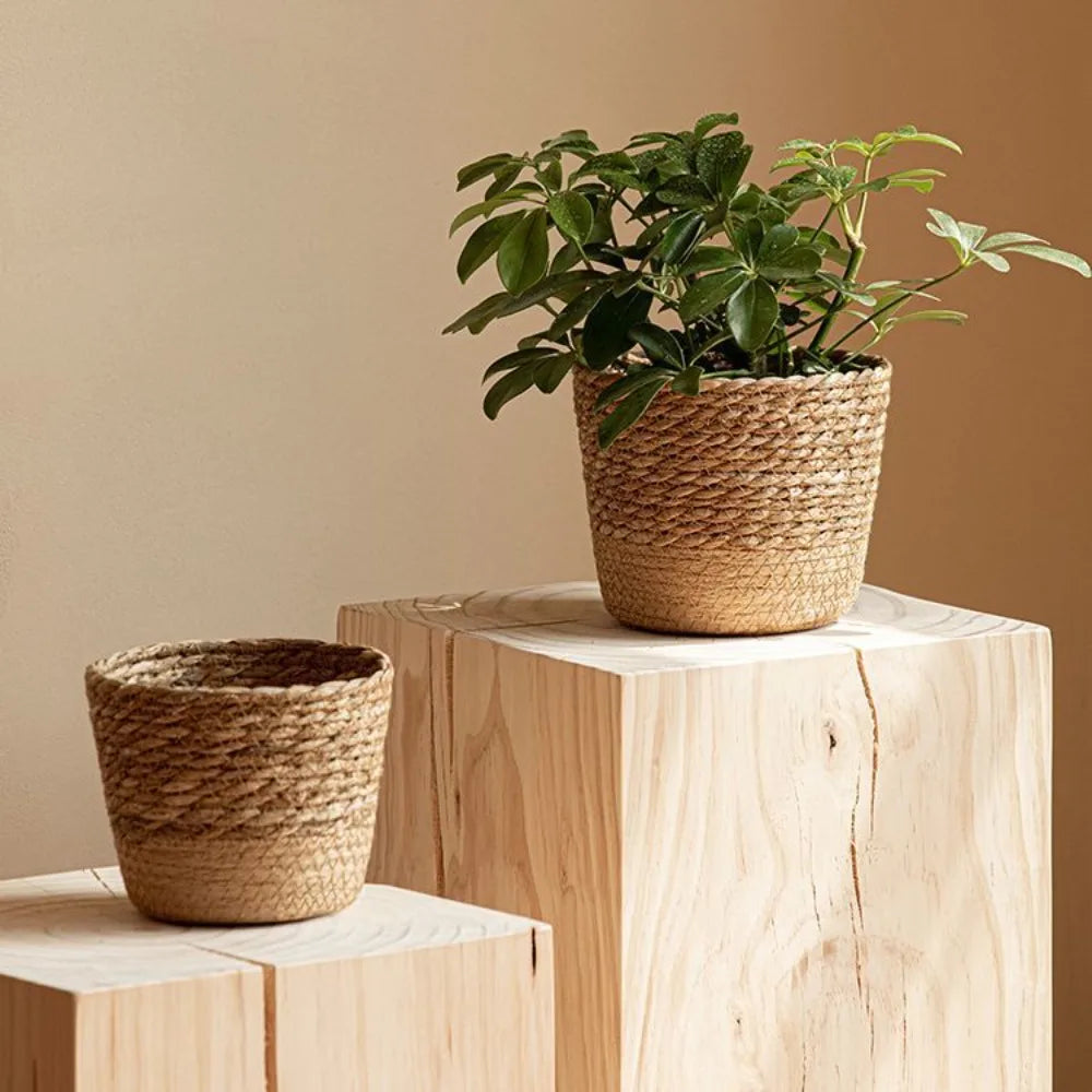 Handwoven Straw Pot Basket