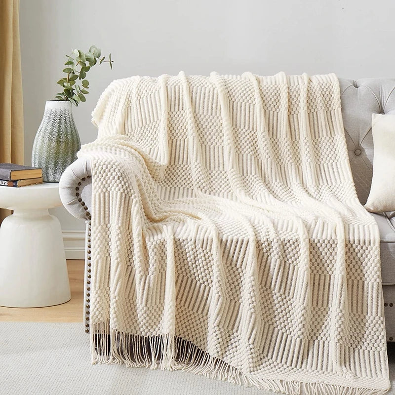Knitted White Throw Blanket for Cozy Spaces
