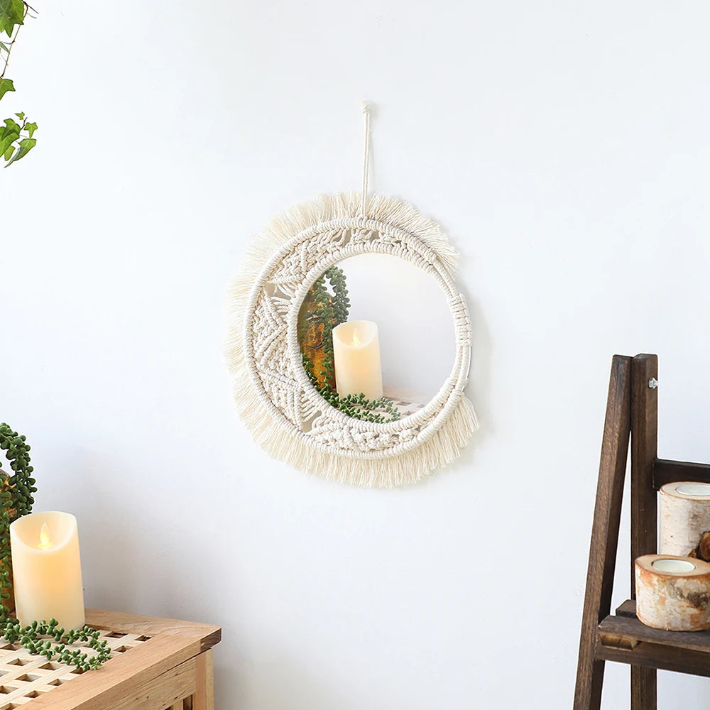 Macrame Woven Mirror | Natural Aesthetic Wall Decor for Cozy Spaces