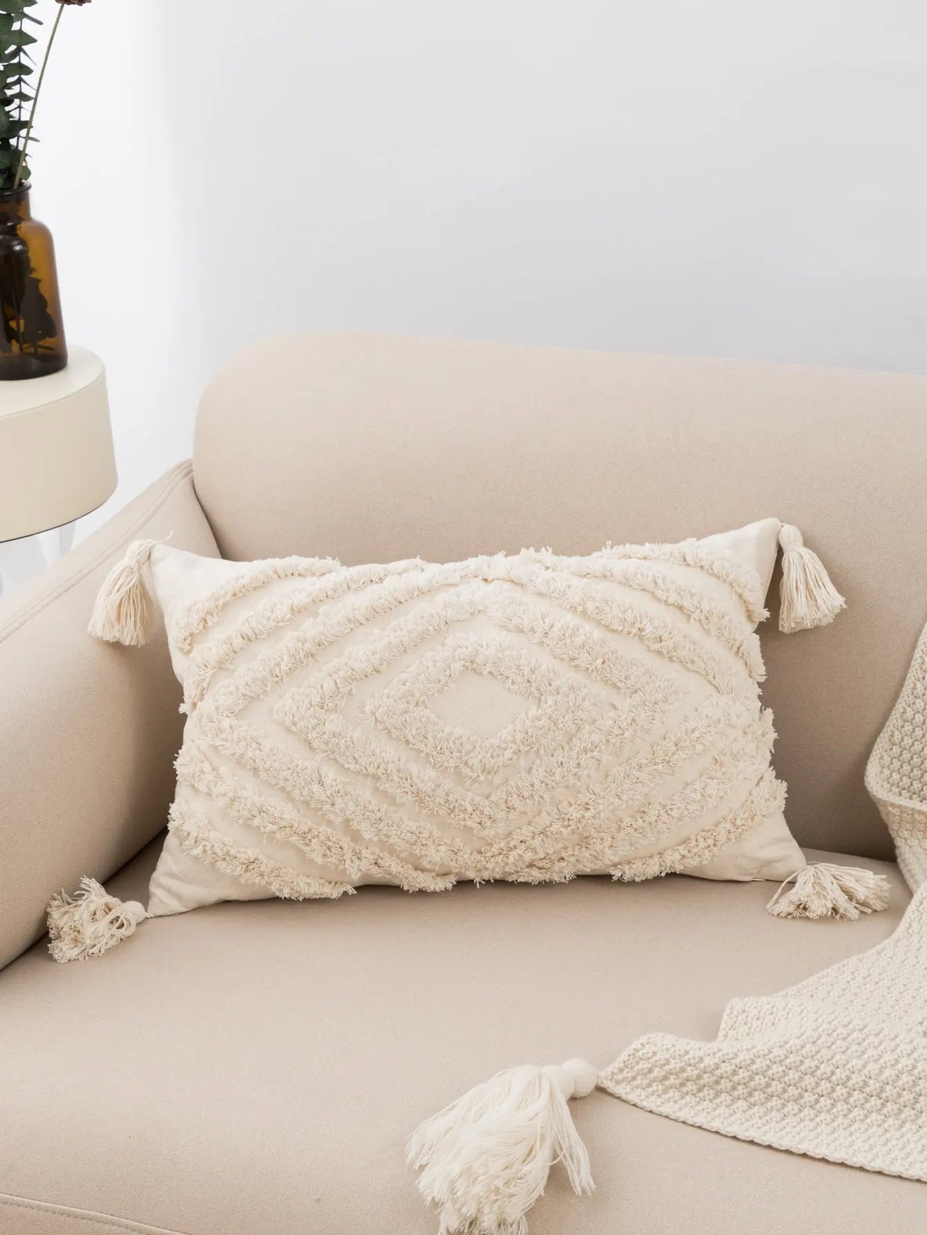 Cozy Fringe Lumbar Cushion Cover
