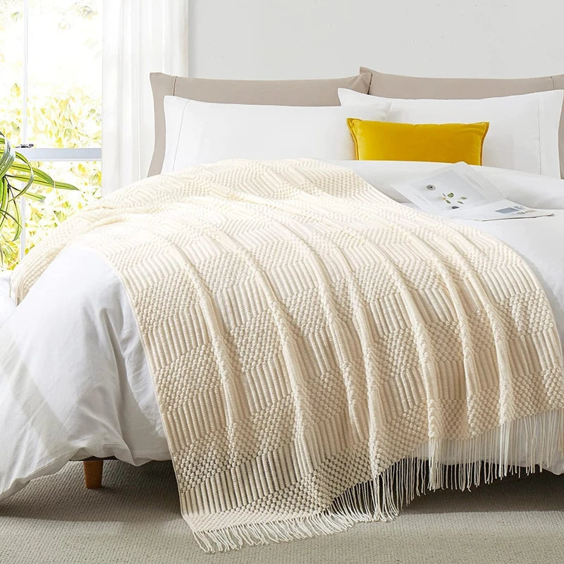 Knitted White Throw Blanket for Cozy Spaces