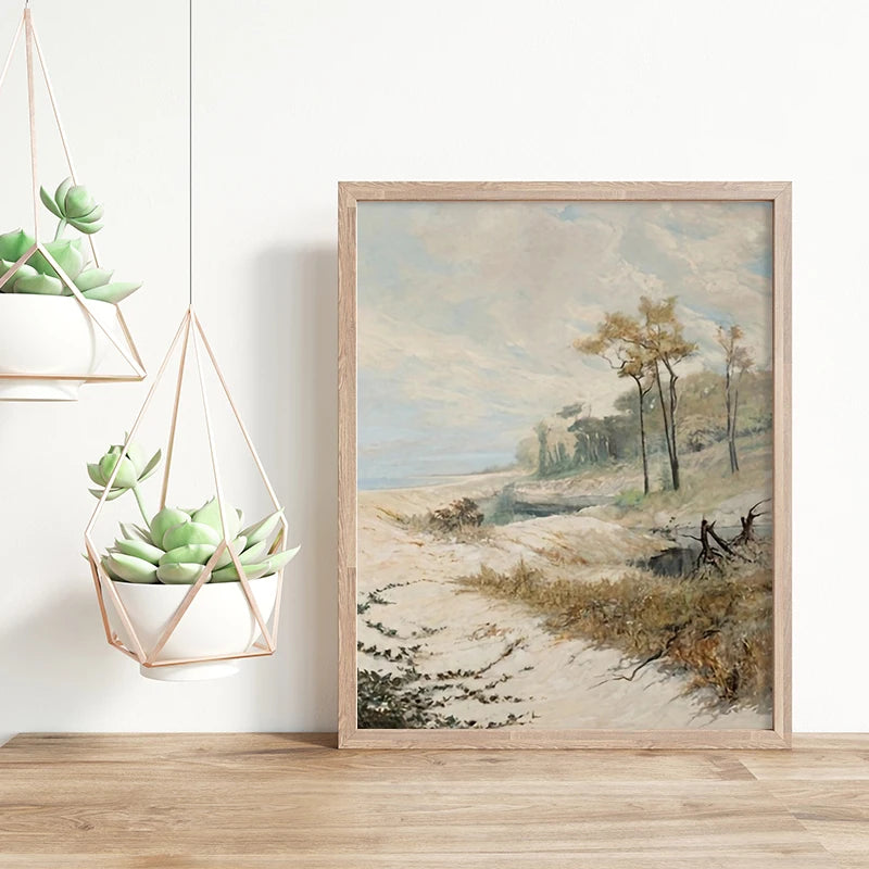 Whispering Tides – Antique Coastal Canvas Art for Boho Spaces (4pcs)