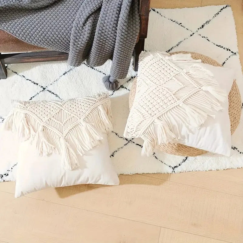 Serenity Macrame Tassel Pillowcase - Handwoven Cover