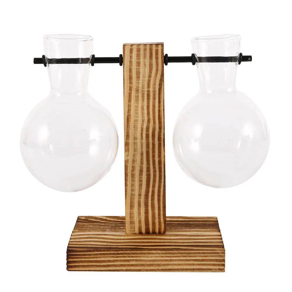Rustic Glass Bulb Vase with Wooden Frame