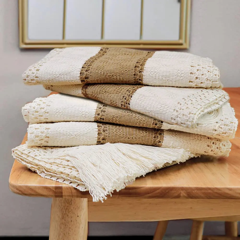 Boho Table Runner with Crochet Trim