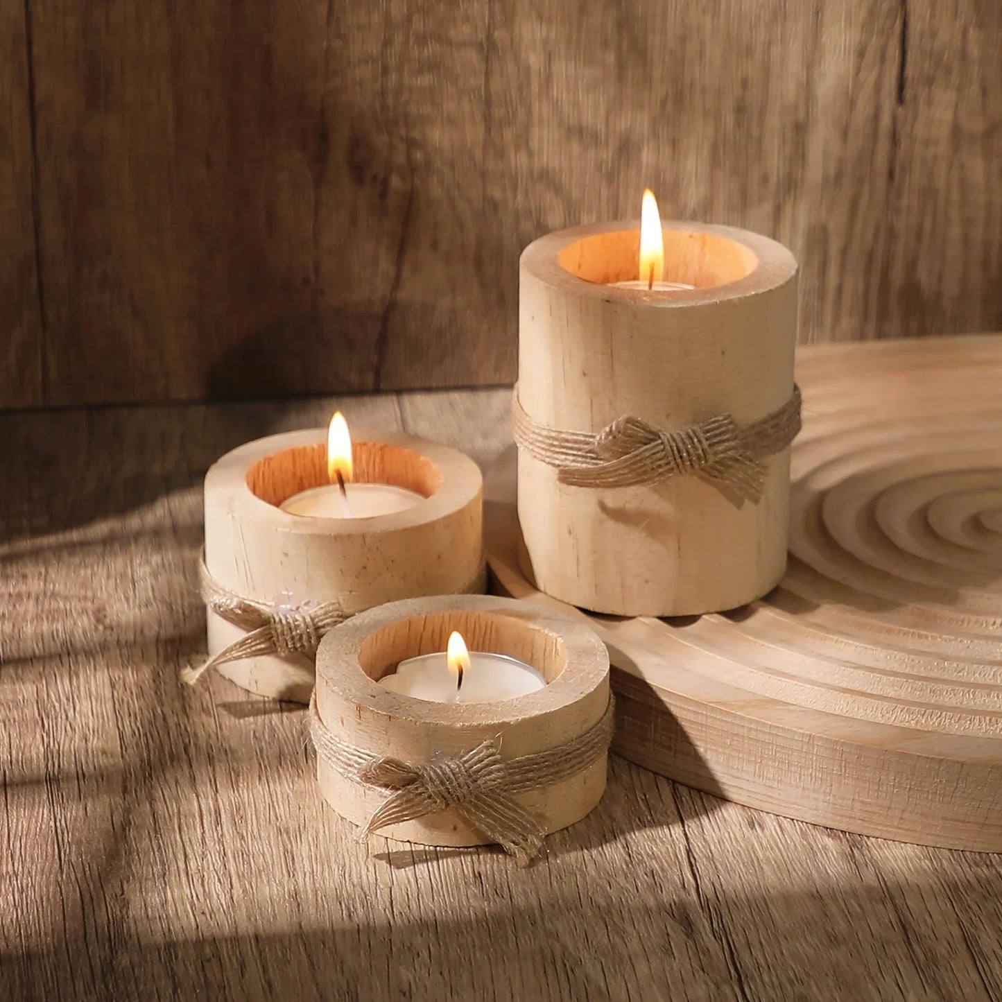 Wooden Candle Holder Set