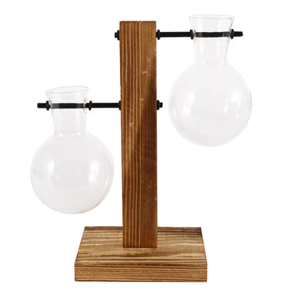 Rustic Glass Bulb Vase with Wooden Frame