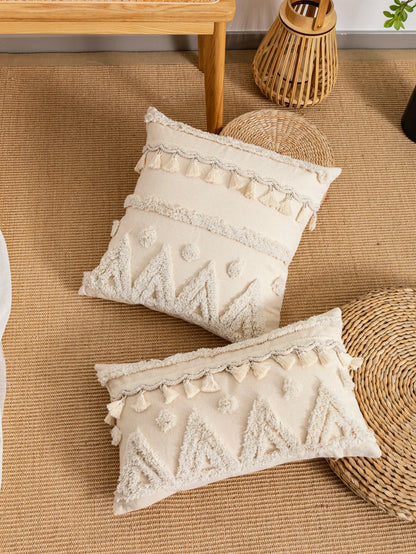 Beige Dot Tassel Pillow