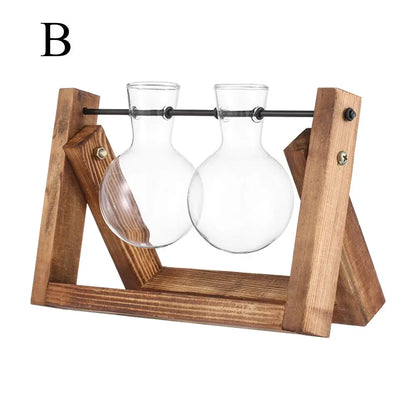 Glass Plant Vase with Natural Wood Stand
