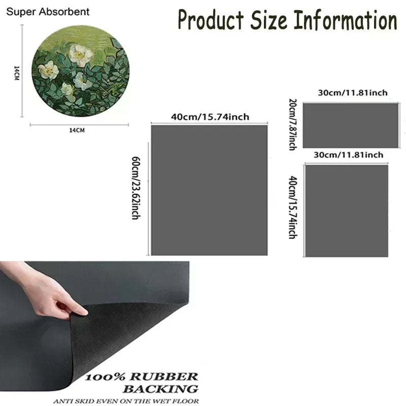 Decorative Draining Mat with Soft Floral Pattern