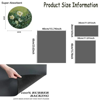 Decorative Draining Mat with Soft Floral Pattern