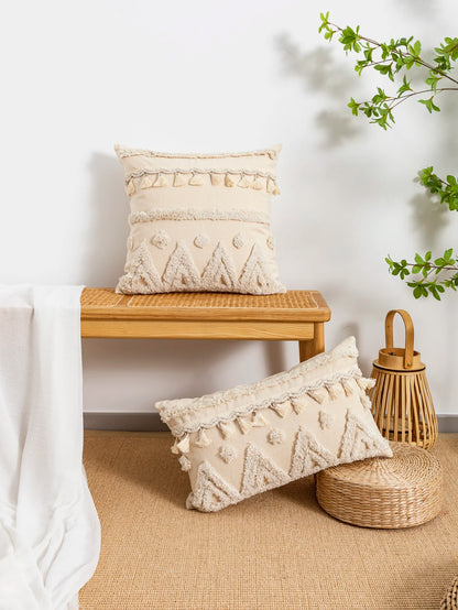 Beige Dot Tassel Pillow
