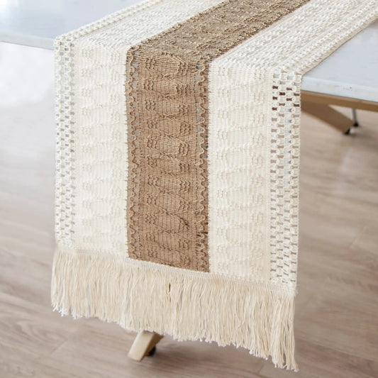 Boho Table Runner with Crochet Trim