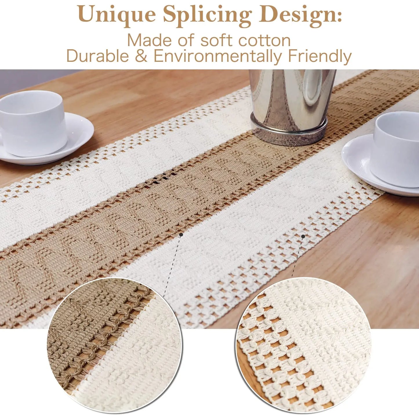 Boho Table Runner with Crochet Trim