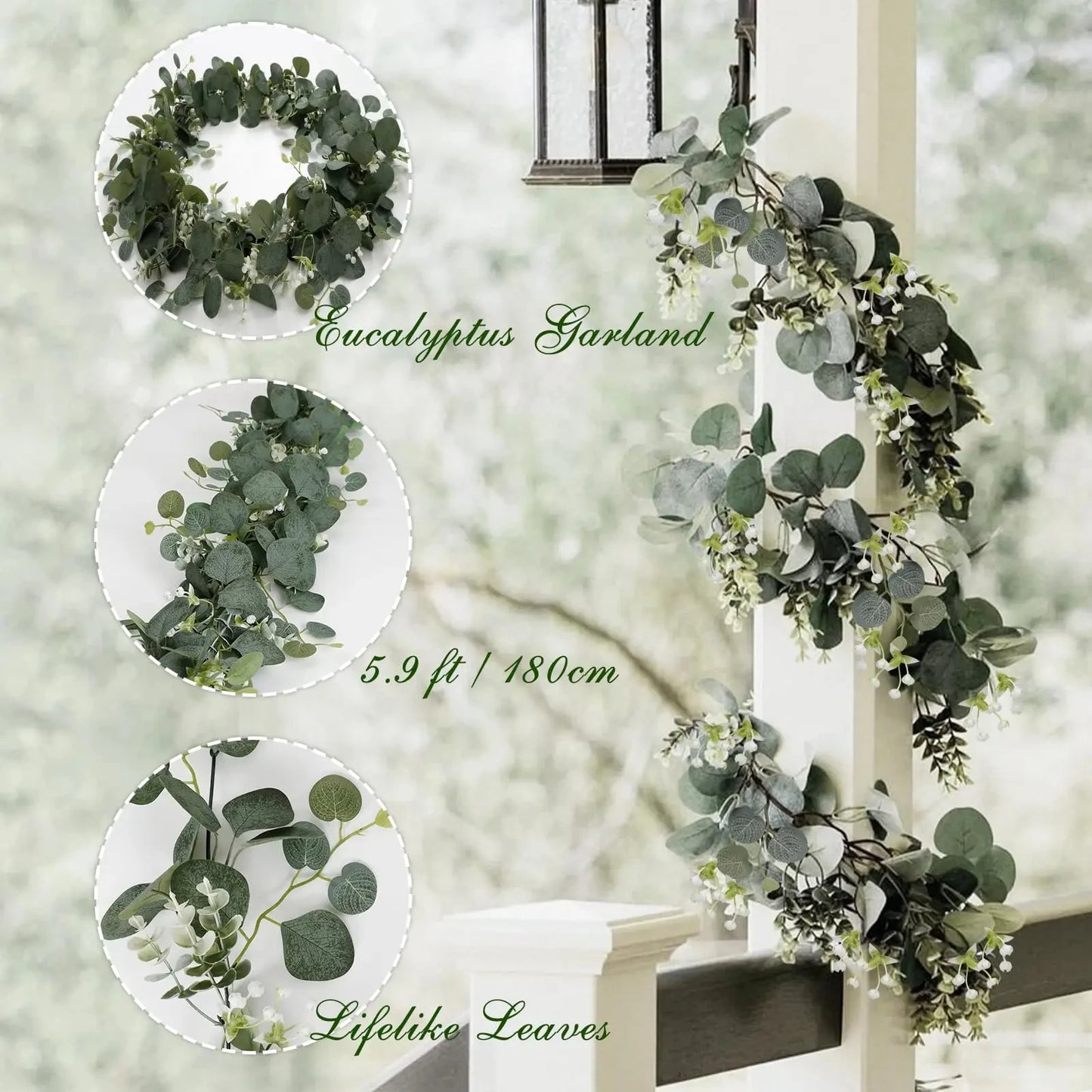 Eucalyptus Leaves Garland with White Flowers
