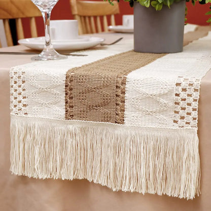 Boho Table Runner with Crochet Trim