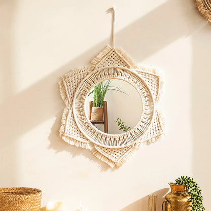 Macrame Woven Mirror | Natural Aesthetic Wall Decor for Cozy Spaces