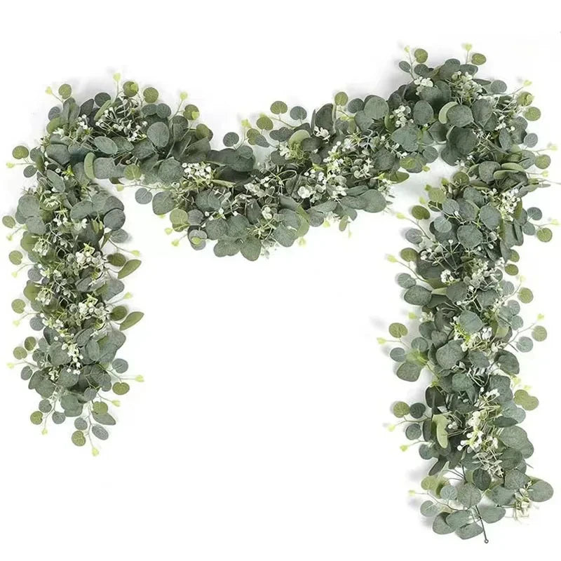 Eucalyptus Leaves Garland with White Flowers