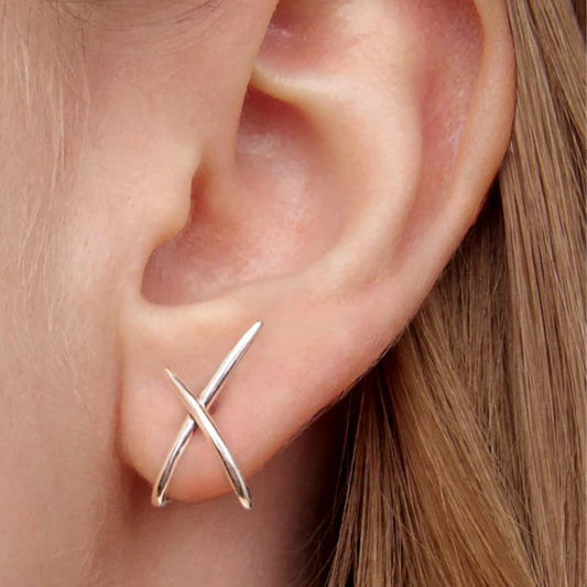 Rustic Sterling Silver & Gold X Earrings