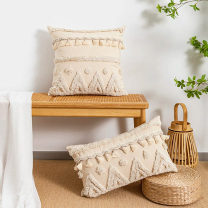 Beige Dot Tassel Pillow