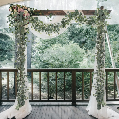 Eucalyptus Leaves Garland with White Flowers