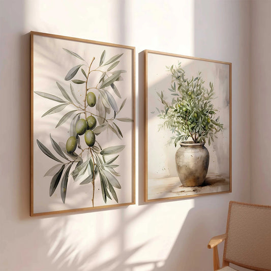 Vintage Olive Branch Wall Art Set