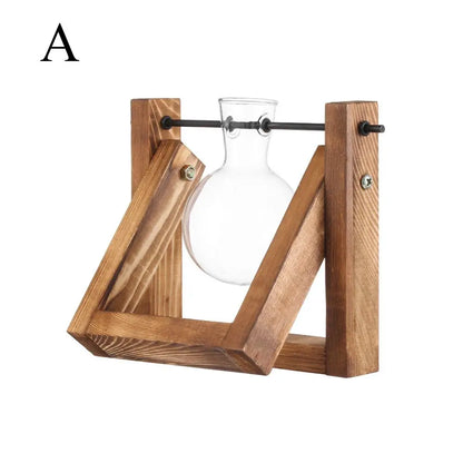 Glass Plant Vase with Natural Wood Stand