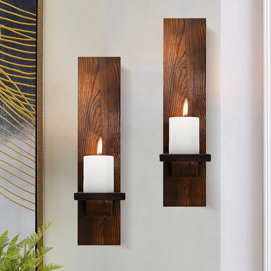 Natural Wood Wall Candle Display Set