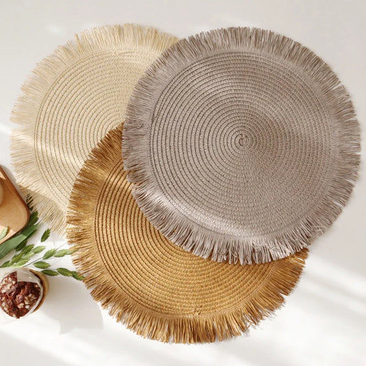 Rustic Round Table Mats with Fringe Edging