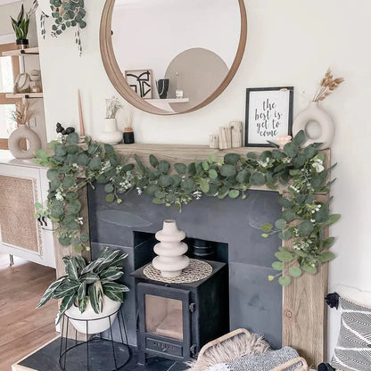 Eucalyptus Leaves Garland with White Flowers