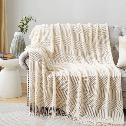 Knitted White Throw Blanket for Cozy Spaces