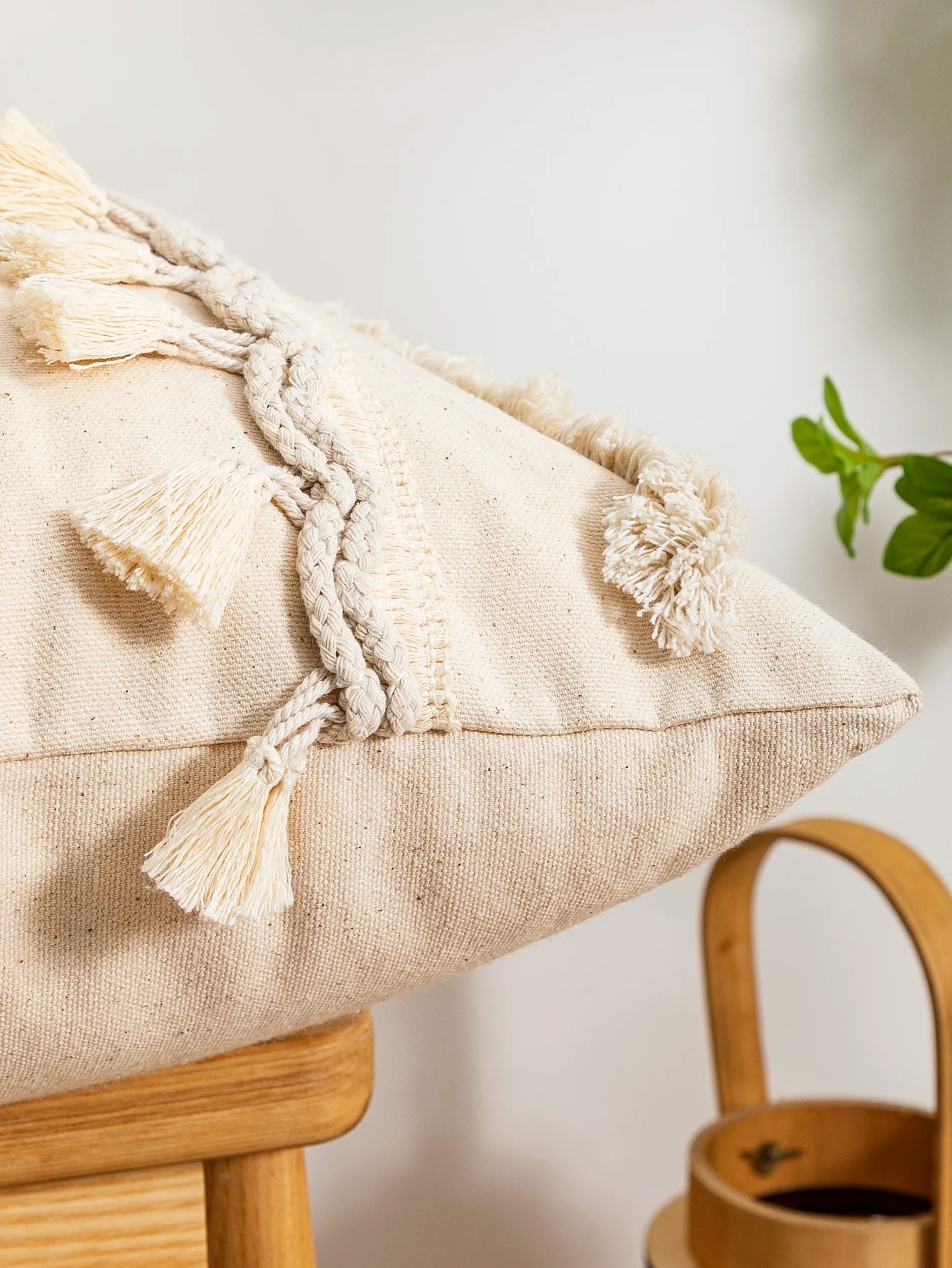 Beige Dot Tassel Pillow