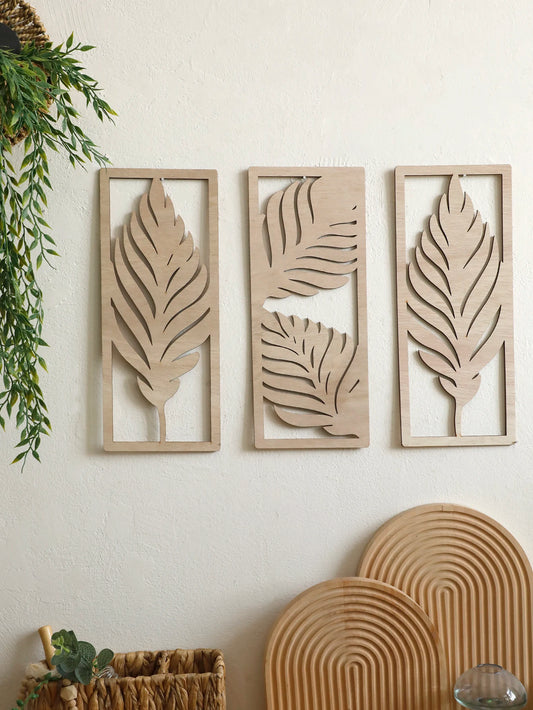 Wooden Leaf Wall Art Set