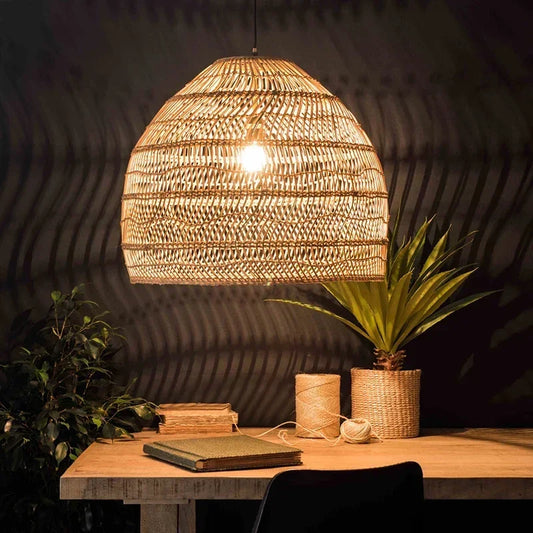 Woven Rattan Cloche Ceiling Lamp